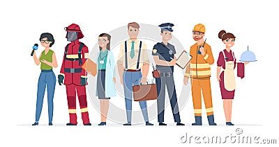 Characters professions. Factory workers business people engineer and doctor community concept. Vector career Vector Illustration