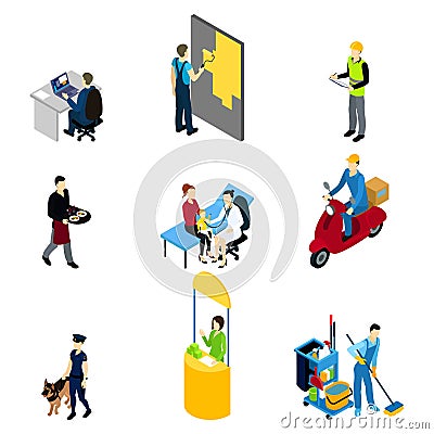 Characters Professions Isometric Set Vector Illustration