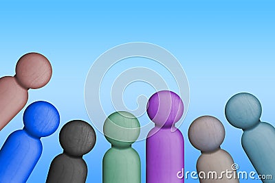 Diversity and inclusion concept displayed with multi-colored characters standing together in a circular formation. Stock Photo