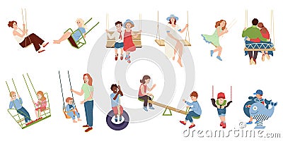 Characters On Swings Set Cartoon Illustration