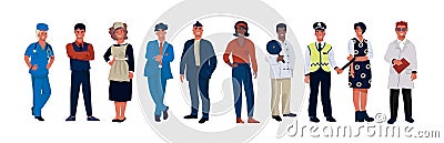 Characters of various occupations. Cartoon persons of different professions wearing professional uniform. Vector workers Vector Illustration