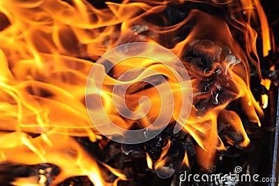 Charcoal Burning in BBQ or in the Fireplace Frame Stock Photo