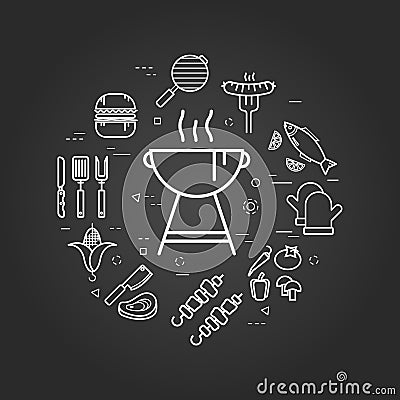 Charcoal Grill on black Vector Illustration