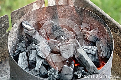 charcoal grill on fire at preheat Stock Photo
