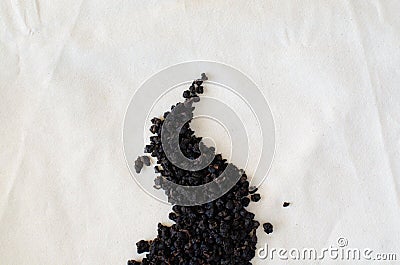 Charcoal roasted high mountain oolong tea. Lao Cha Wan tea from Taiwan on linen background. Top view Stock Photo