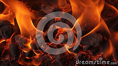 Charcoals in the fire. AI Generated Stock Photo