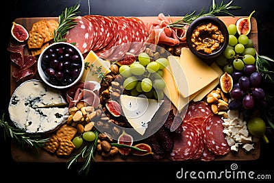 Charcuterie board loaded with a mix of delectable treats Stock Photo