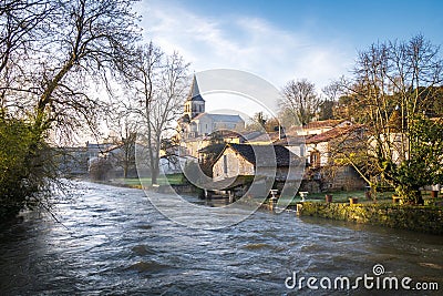 Charente River in flood in Verteuil-sur-Charente, France Stock Photo