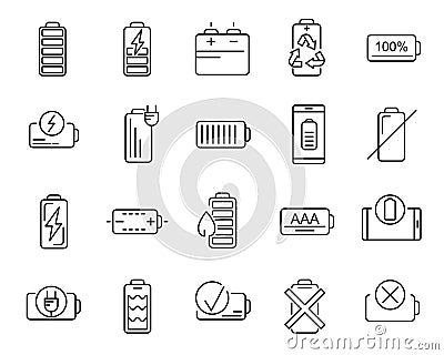 Charge Battery Black Thin Line Icon Set. Vector Vector Illustration