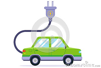 charge the car with ecological electricity. hybrid green car. Vector Illustration