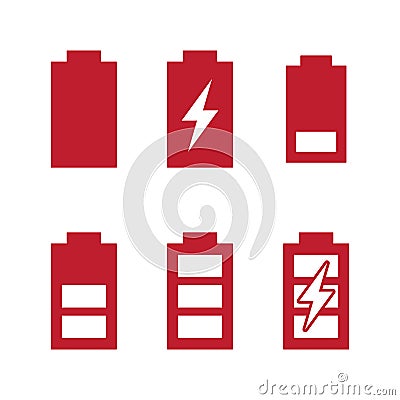 Charge and phases levels indicators battery charging icons set. Vector Illustration