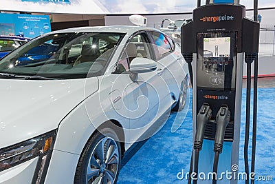 Chargepoint EV Charger on display during LA Auto Show Editorial Stock Photo