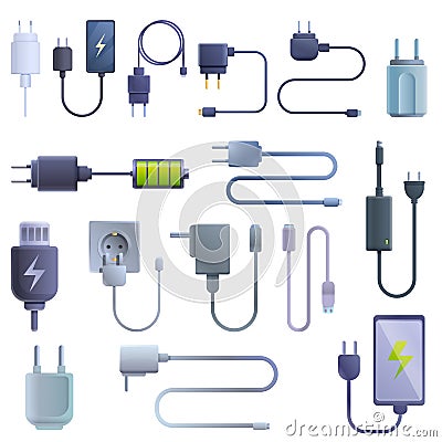 Charger icons set, cartoon style Vector Illustration