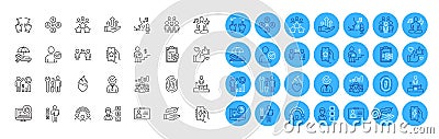 Charging app, Lightweight and Delivery man line icons pack. For web app. Color icon buttons. Vector Vector Illustration