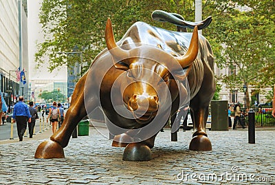 Charging Bull sculpture in New York City Editorial Stock Photo