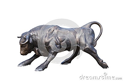 Charging bull statue isolated on white Stock Photo