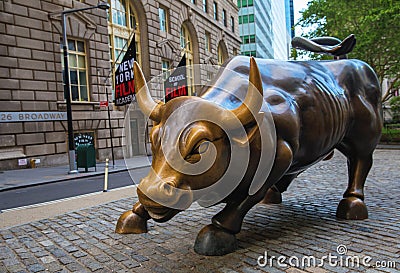 Charging Bull on Wall Street Editorial Stock Photo