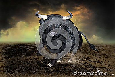 Charging Bull, Wall Stret Symbol Cartoon Illustration