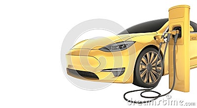 Charging electric city car in yellow clorour. Electromobility and ecology Stock Photo