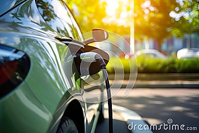 Charging electric station for charging cars in the underground parking. The concept of ecological energy systems Stock Photo