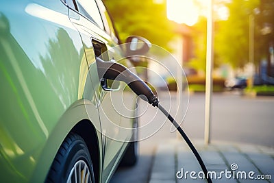 Charging electric station for charging cars in the underground parking. The concept of ecological energy systems Stock Photo