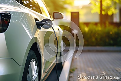 Charging electric station for charging cars in the underground parking. The concept of ecological energy systems Stock Photo
