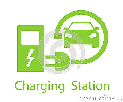 Charging for electric vehicles. Logo Road sign template of electric vehicle. Vector illustration of a minimalistic flat Vector Illustration