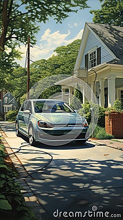 Charging at home: Depicting electric cars charging in residential areas Stock Photo