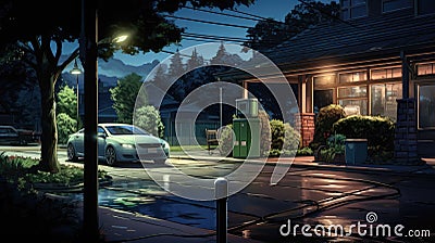 Charging at home: Depicting electric cars charging in residential areas Stock Photo