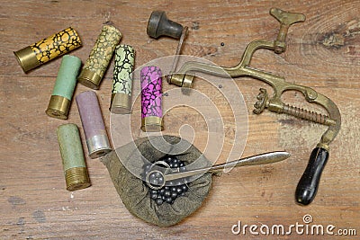 Charging of hunting cartridges and tools Stock Photo
