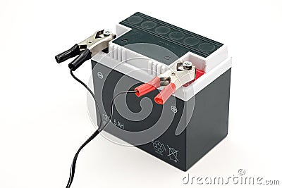 Charging motorcycle battery Stock Photo