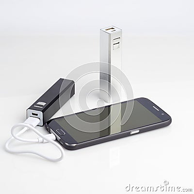 Charging a smartphone from powerbank on white Stock Photo