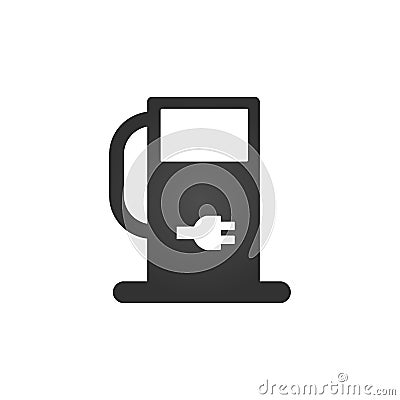 Charging station for electric car icon Vector Illustration. Charging station with electricity sign, lightning, cable and plug Stock Photo