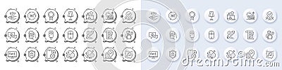Charging station, Idea lamp and Scroll down line icons. For web app, printing. Line icons. Vector Vector Illustration