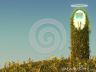 Charging station on meadow with US dollar shaped grass Stock Photo