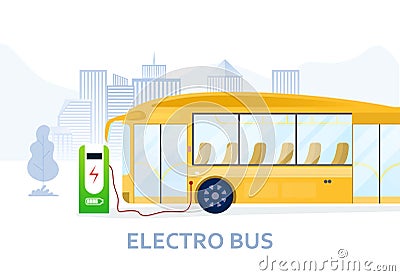 Charging electric bus at the station Vector Illustration