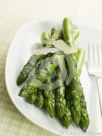 Chargrilled Asparagus Spears with Parmesan Cheese Stock Photo