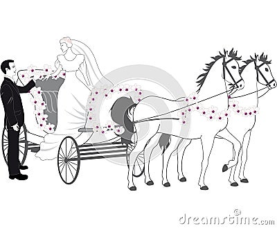 Chariot with newlyweds Vector Illustration