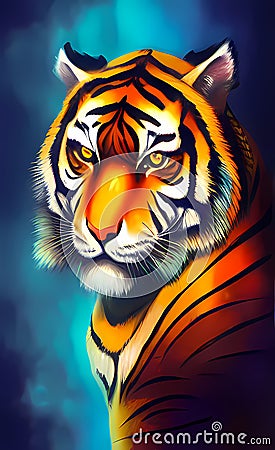 Charismatic humanized tiger portrait Cartoon Illustration