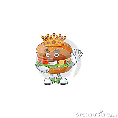 A Charismatic King of hamburger cartoon character design Vector Illustration