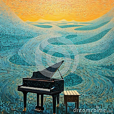 Charismatic Piano A Neo-mosaic Painting Of Ocean Waves Stock Photo