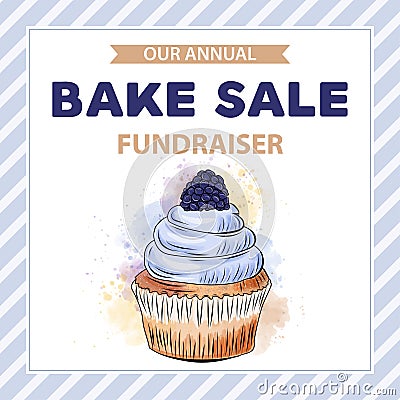 Charity Bake Sale banner template with cupcake Vector Illustration