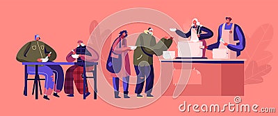 Charity Concept. Night Shelter for Homeless, Emergency Housing, Temporary Residence for People, Bums and Beggars Vector Illustration