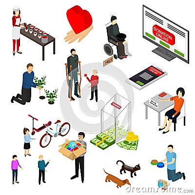 Charity Donation Funding Icon Set 3d Isometric View. Vector Vector Illustration