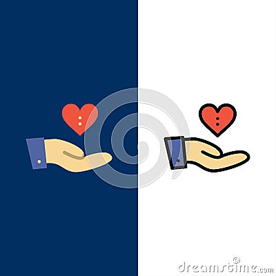 Charity, Donation, Giving, Hand, Love Icons. Flat and Line Filled Icon Set Vector Blue Background Vector Illustration
