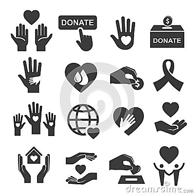 Charity donation and help symbol icon set Vector Illustration