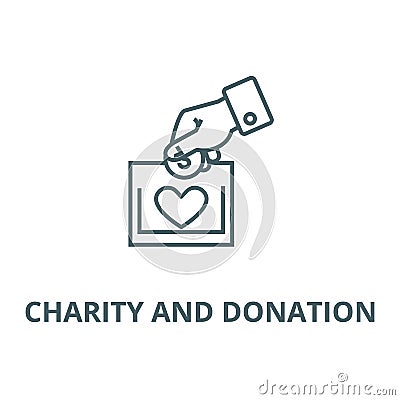 Charity and donation line icon, vector. Charity and donation outline sign, concept symbol, illustration Vector Illustration