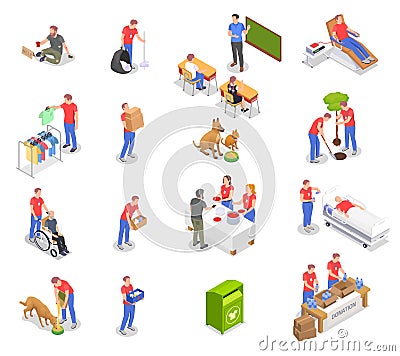 Volunteering Isometric Icon Set Vector Illustration