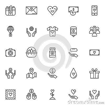 Charity elements outline icons set Vector Illustration