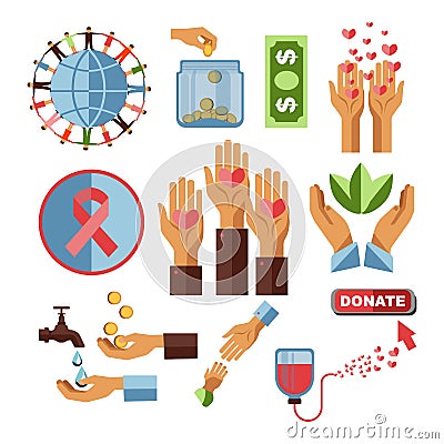 Charity fund and blood donation financial aid and cancer stripe Vector Illustration